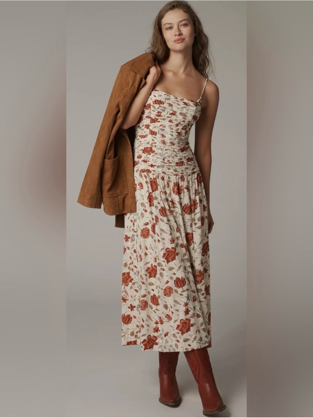 Reformation Azure Midi Dress with Rust Print